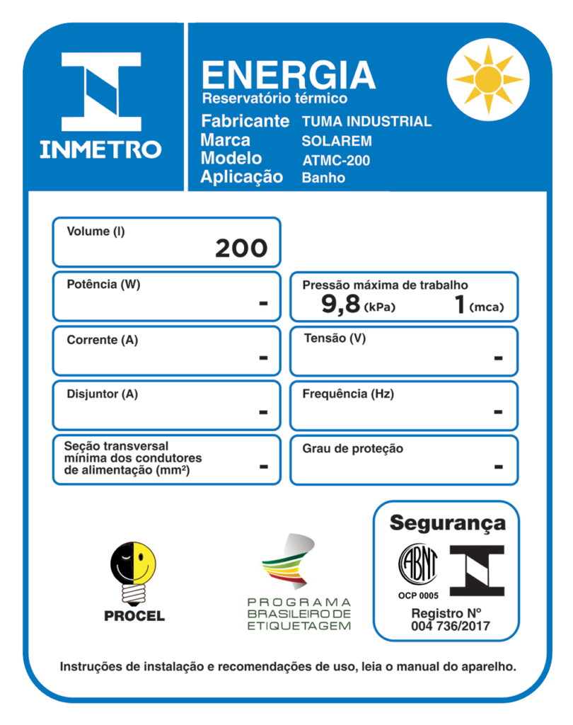 Inmetro 2022 - Reservatório Solarkit